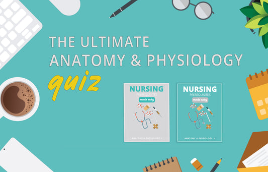 Desktop setup with coffee cup, glasses, pen, plant, and Anatomy and Physiology study guide books, perfect for nursing students preparing for Anatomy and Physiology quizzes and exams.