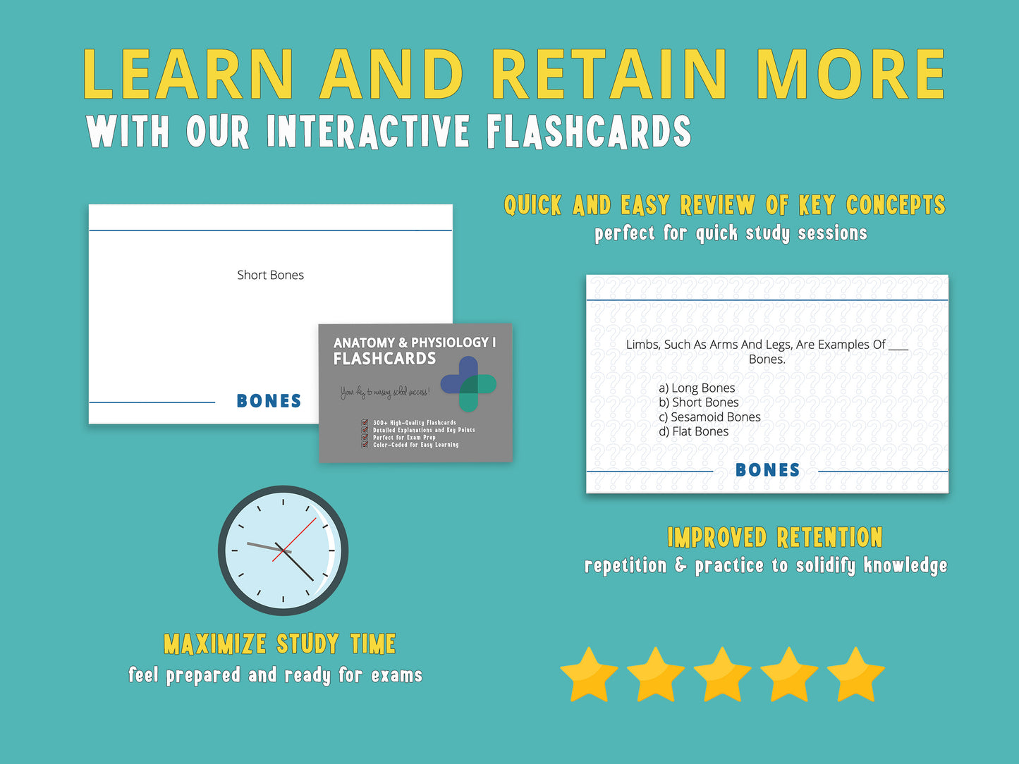 Example of Anatomy and Physiology flashcards with the flashcard box. Study aids designed for nursing school prerequisites, featuring detailed notes, diagrams, and practice questions.