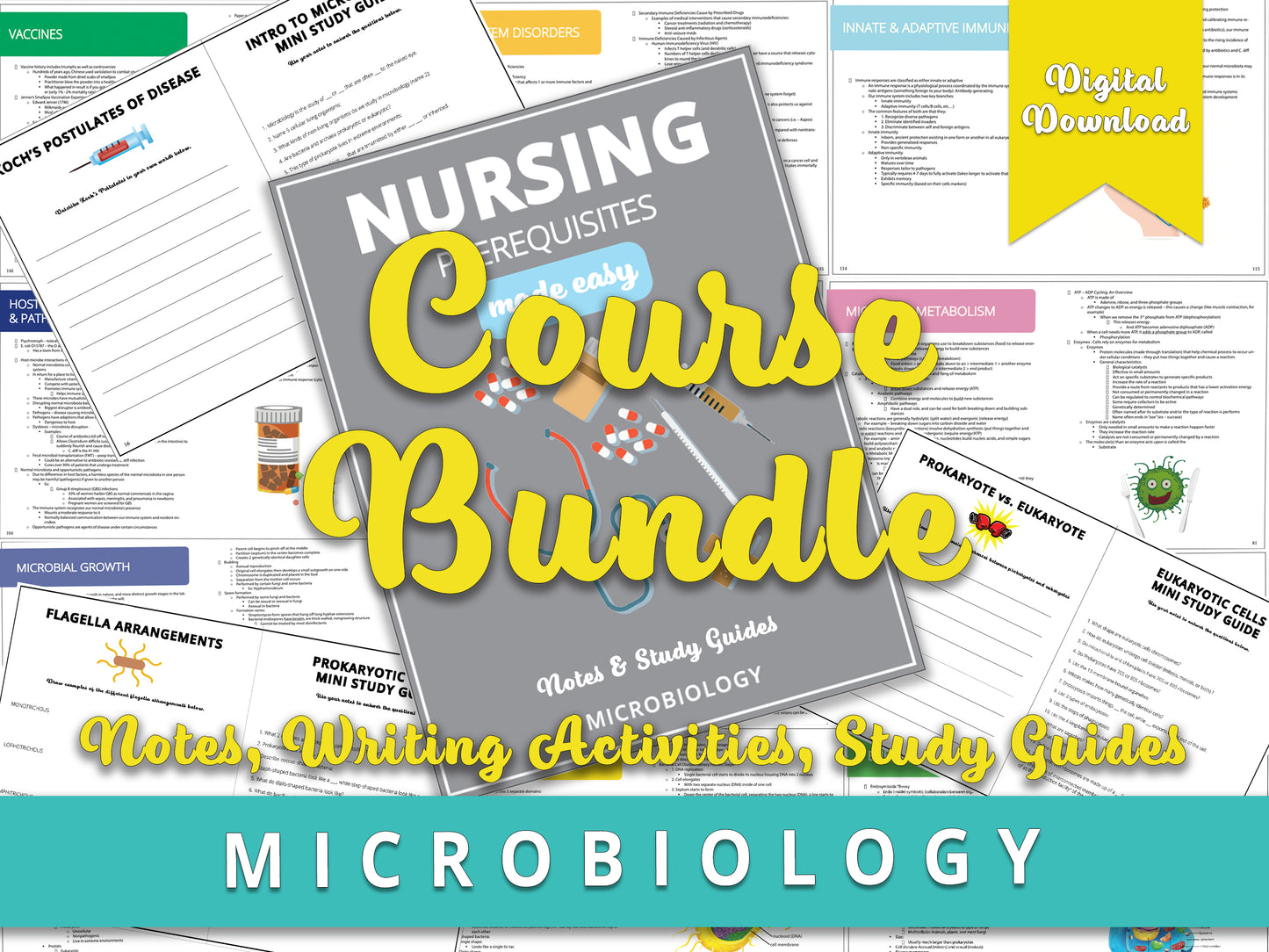 Microbiology notes, microbiology study guide, microbiology bundle for college students 